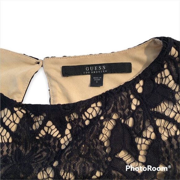 GUESS  Cropped Top with Black Lace and Nude Lining - Picture 7 of 11